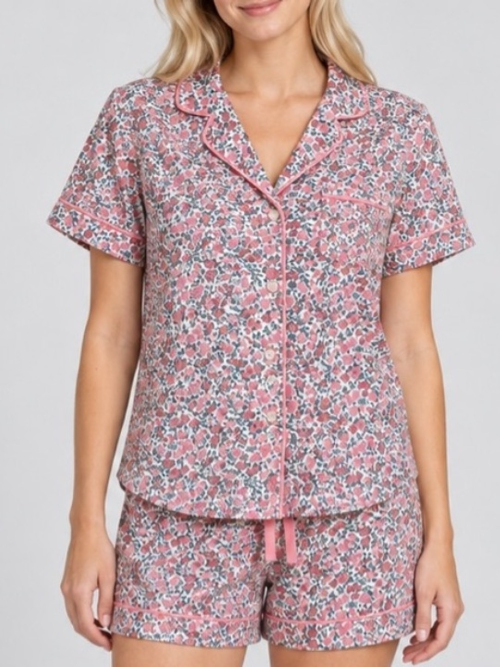 Petite Plume Pink Floral 100% Cotton Short Sleeve Pajama Shorts M 34728